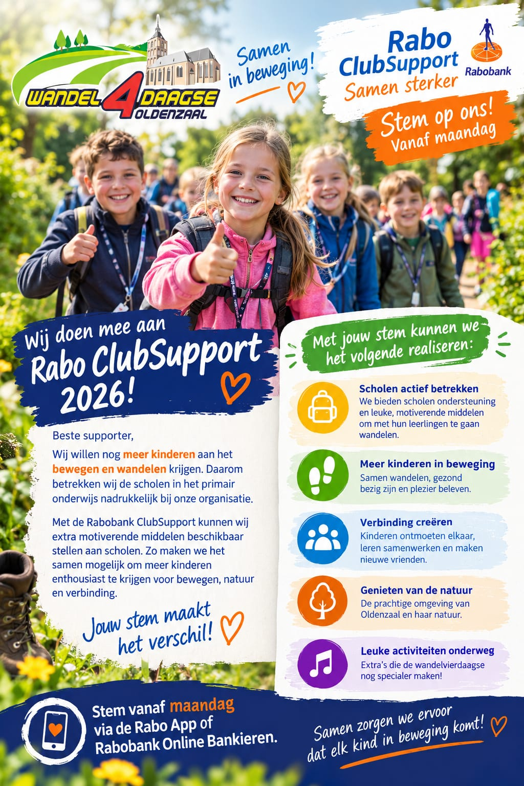 Flyer Rabo ClubSupport 2026 voor Wandel4Daagse Oldenzaal